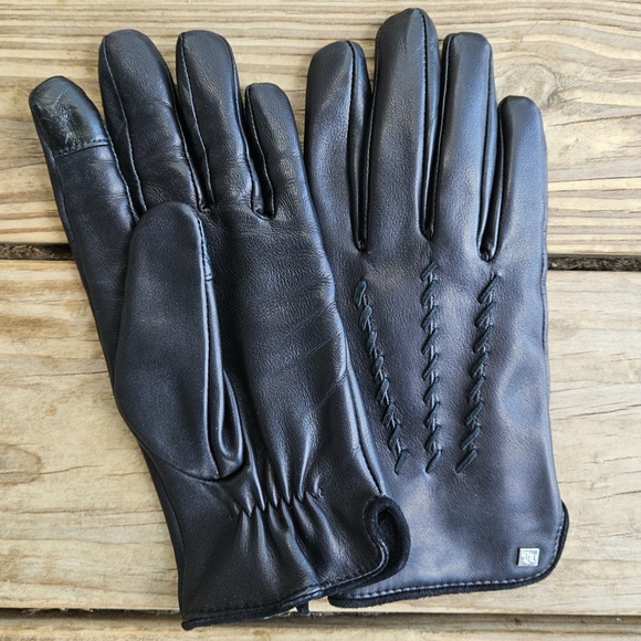 Lauren Ralph Lauren 100% Leather Black Whipstich Tech Touch Gloves Women's S/M - Picture 4 of 6